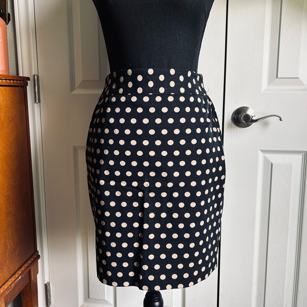 LOFT Petite black & tan polka dot mini pencil skirt